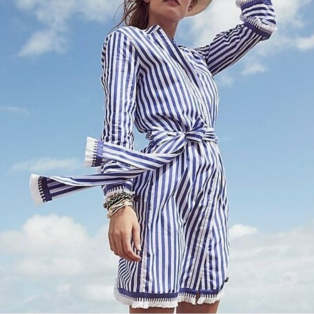 NWT J Crew Isola Striped Poplin Belted Dress Sz 2